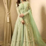 Greenish Grey Net Anarkali Suit