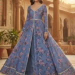 Blue Georgette Printed High Slit Anarkali Suit Festive Wear
