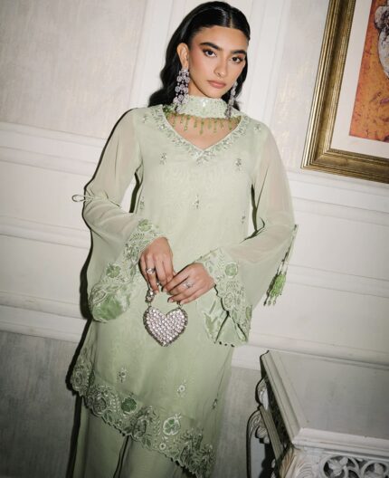 Mint Green Pakistani Suit Neckline - Front Depth