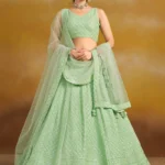 Mint Green Georgette Sequins Thread Embroidered Lehenga Choli