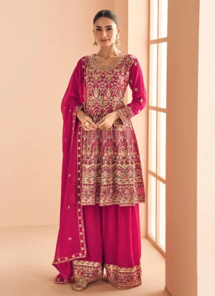 Pink Readymade Heavy Work Georgette Suit
