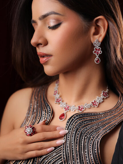 Blush Bloom AD Necklace Set