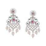 Estele Rhodium Plated CZ Traditional Bridal Choker Set with Pearls & Ruby Crystals for Women