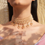 Layered Pearl Choker Necklace With Gold Beaded Pendants