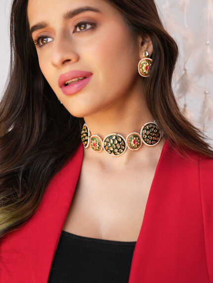 Royal Mosaic Pearl & Coral Statement Choker Set
