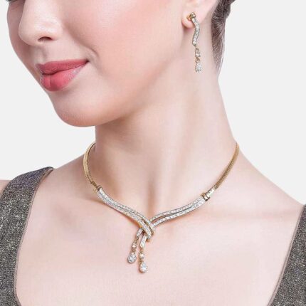 Gold Palted Necklace & Earring with American Diamond
