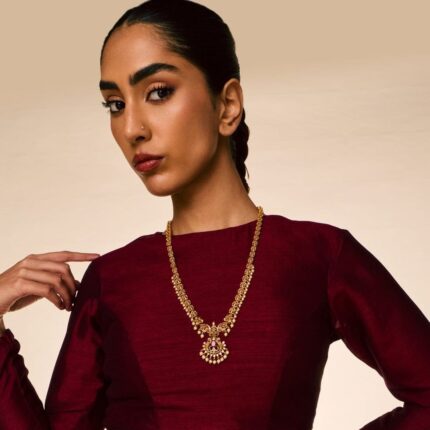 Ruby Rose Gold Polished zircon long necklace with adjustable chain for women
